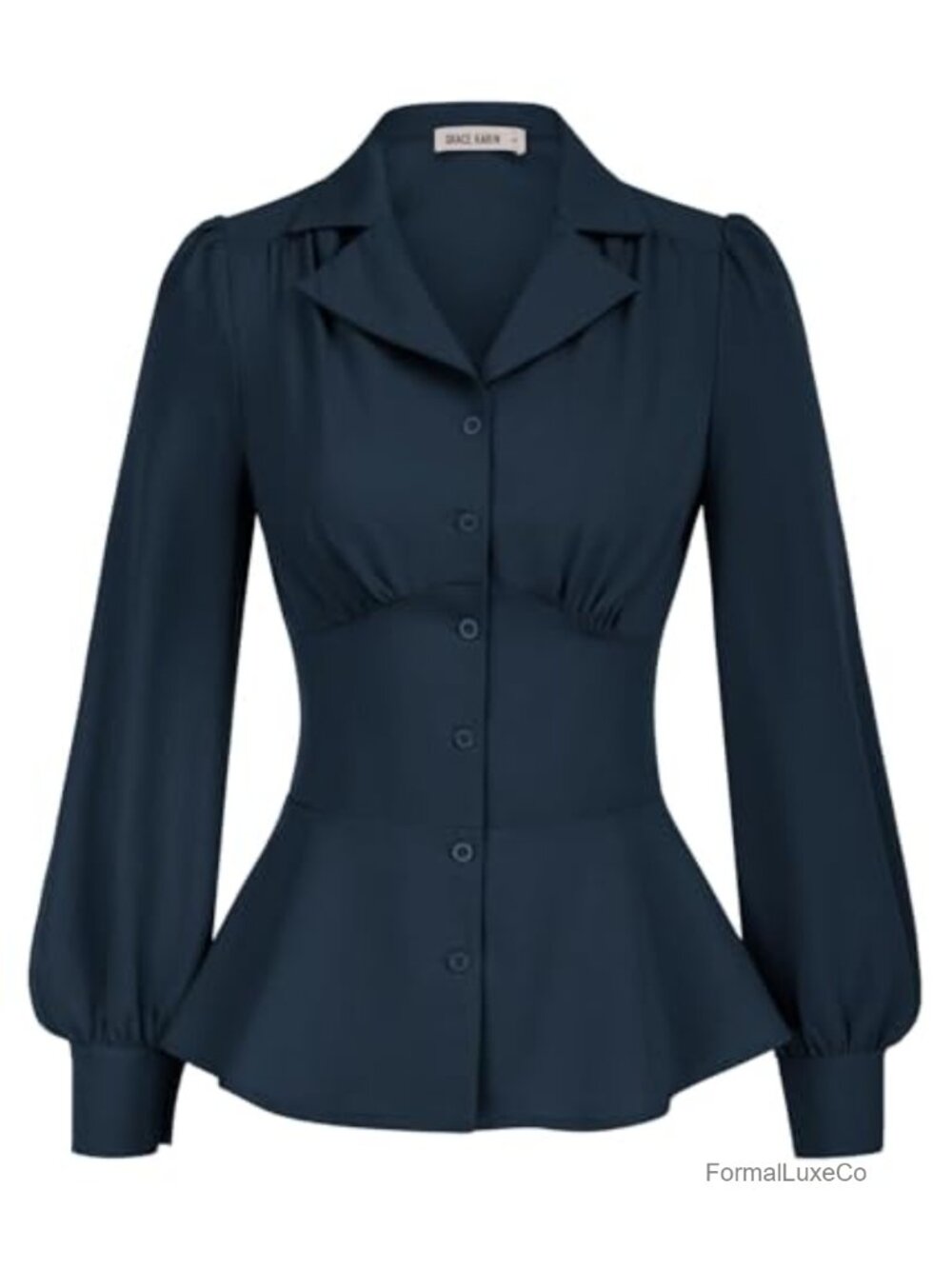 Women's Long Sleeve Peplum Button Down Blouse Dressy Work Top
